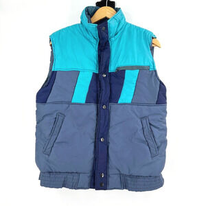 VTG 80s Alpine Ski Puffer Vest Size Medium Retro Color-Block Blue Winter Warm